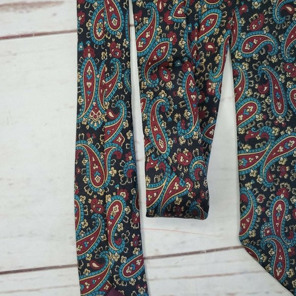 Blue Teal Paisley Men's Polyester Windsor Neck Tie - Picture 8 of 8